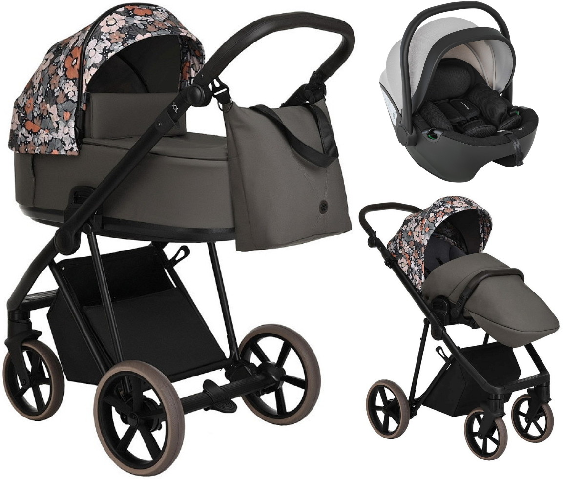 Детская коляска Roan Sol Flowers 3 в 1 с автокреслом Pituso Baesa Pro Black,Beige Canopy RSF/5003 Forest Clearing/Black
