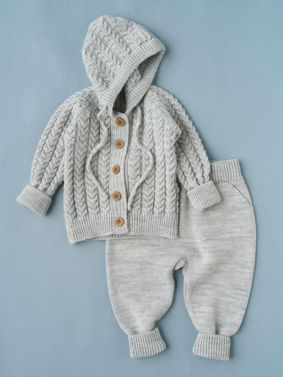 Кофточка с капюшоном и штанишки Little Star Косы 80027 (ЧЗ-нк) серый меланж 62