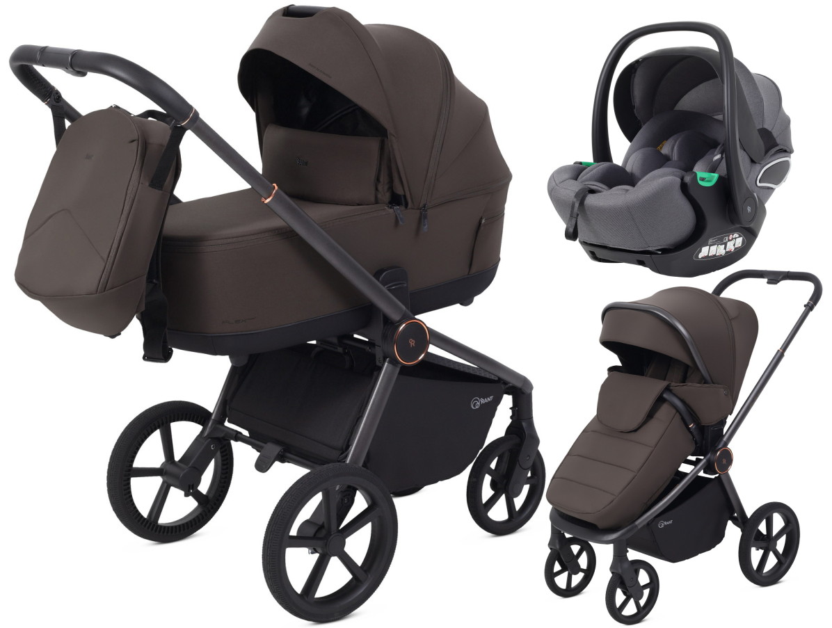 Детская коляска Rant Flex Therm Soft 3 в 1 с автокреслом Evomax Grey Shine Brown