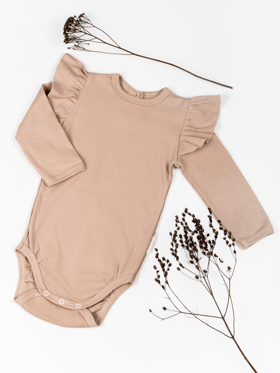 Боди AmaroBaby Fashion с длинным рукавом с рюшами бежевый 56