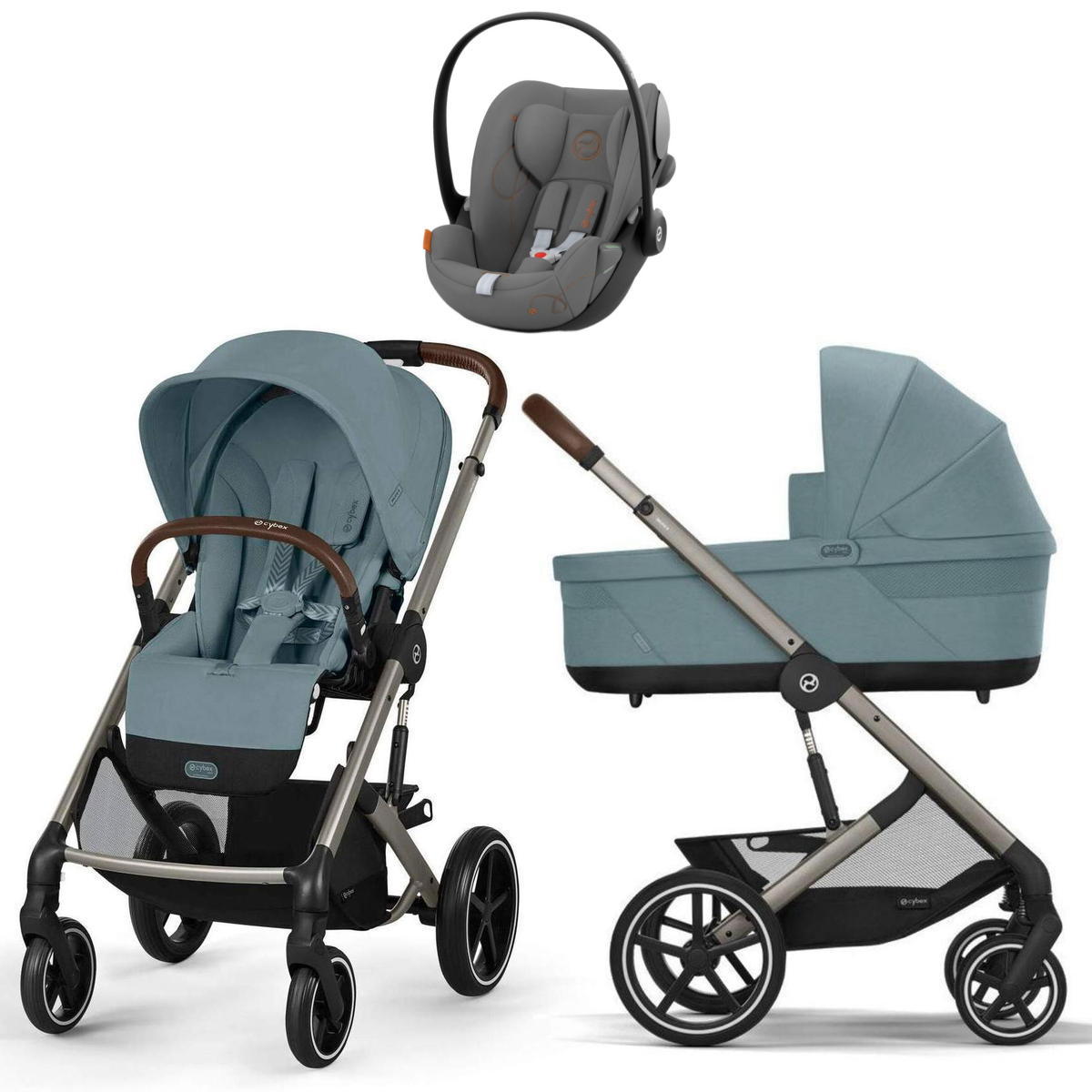 Коляска Cybex Balios S Lux TPE 2025 Cloud G i-Size Lava Grey 3 в 1 Stormy Blue с дождевиками