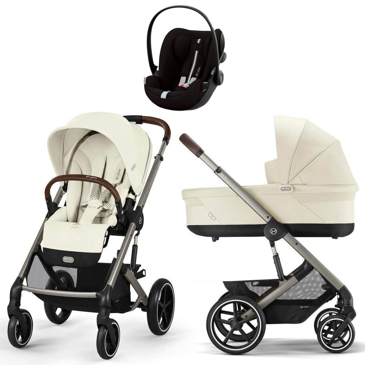 Коляска Cybex Balios S Lux TPE complete Cloud G Moon Black Plus 3 в 1 Seashell Beige с дождевиками