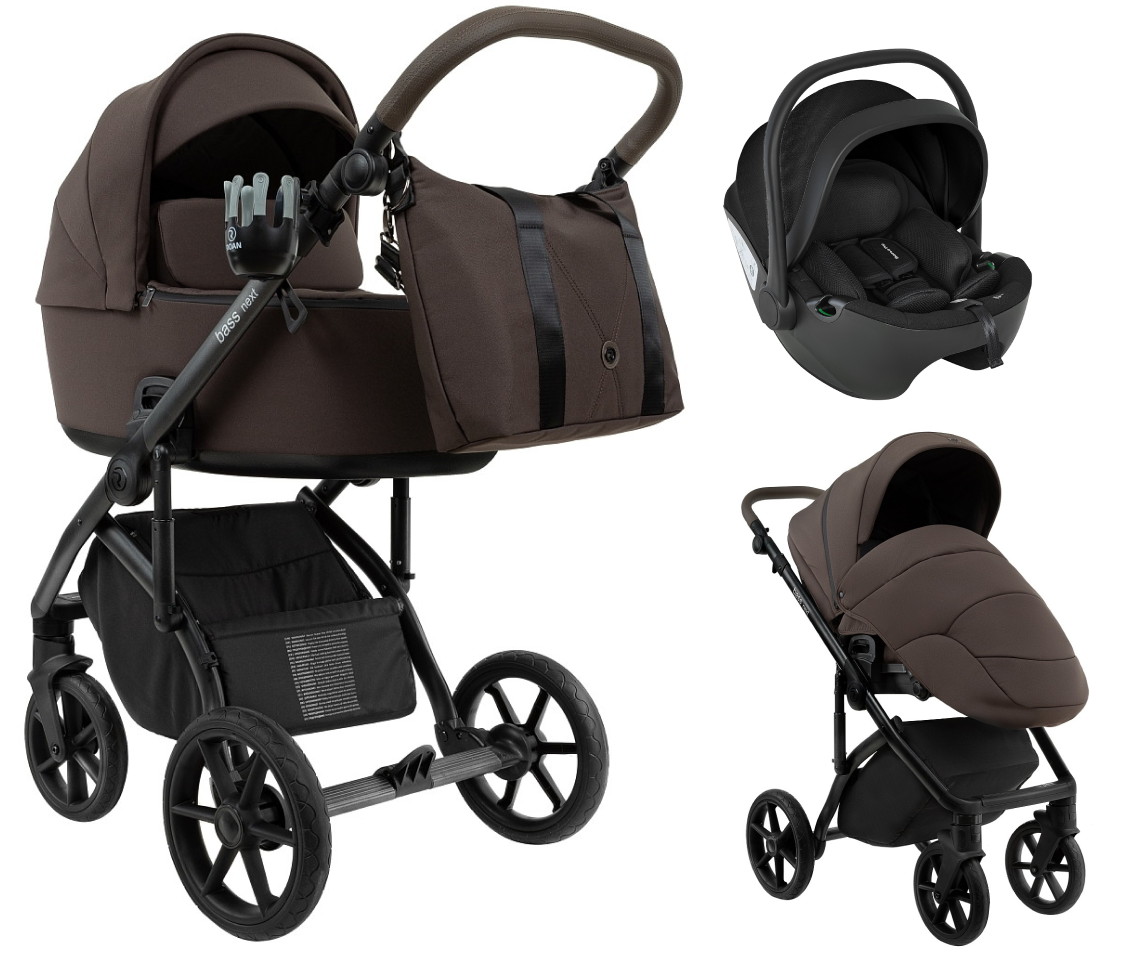 Детская коляска Roan Bass Next 2.0 3 в 1 с автокреслом Pituso Baesa Pro Black BSN/44/2 Turkish Coffe/Black/руч.Cappuccino