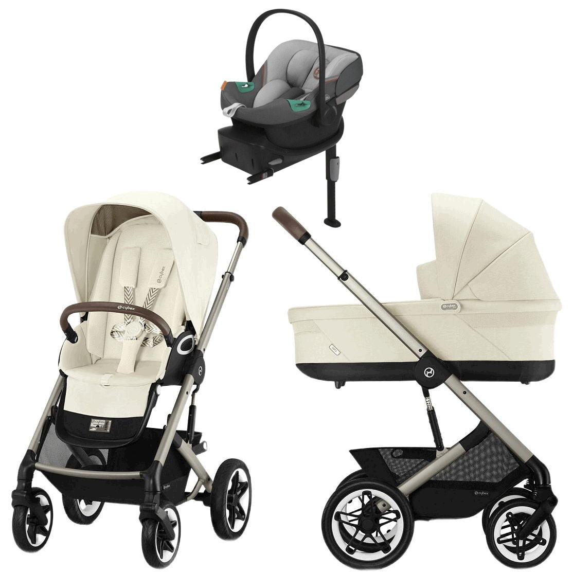 Коляска Cybex Talos S Lux TPE complete Aton S2 Lava Grey Base One 4 в 1 Seashell Beige с дождевиками