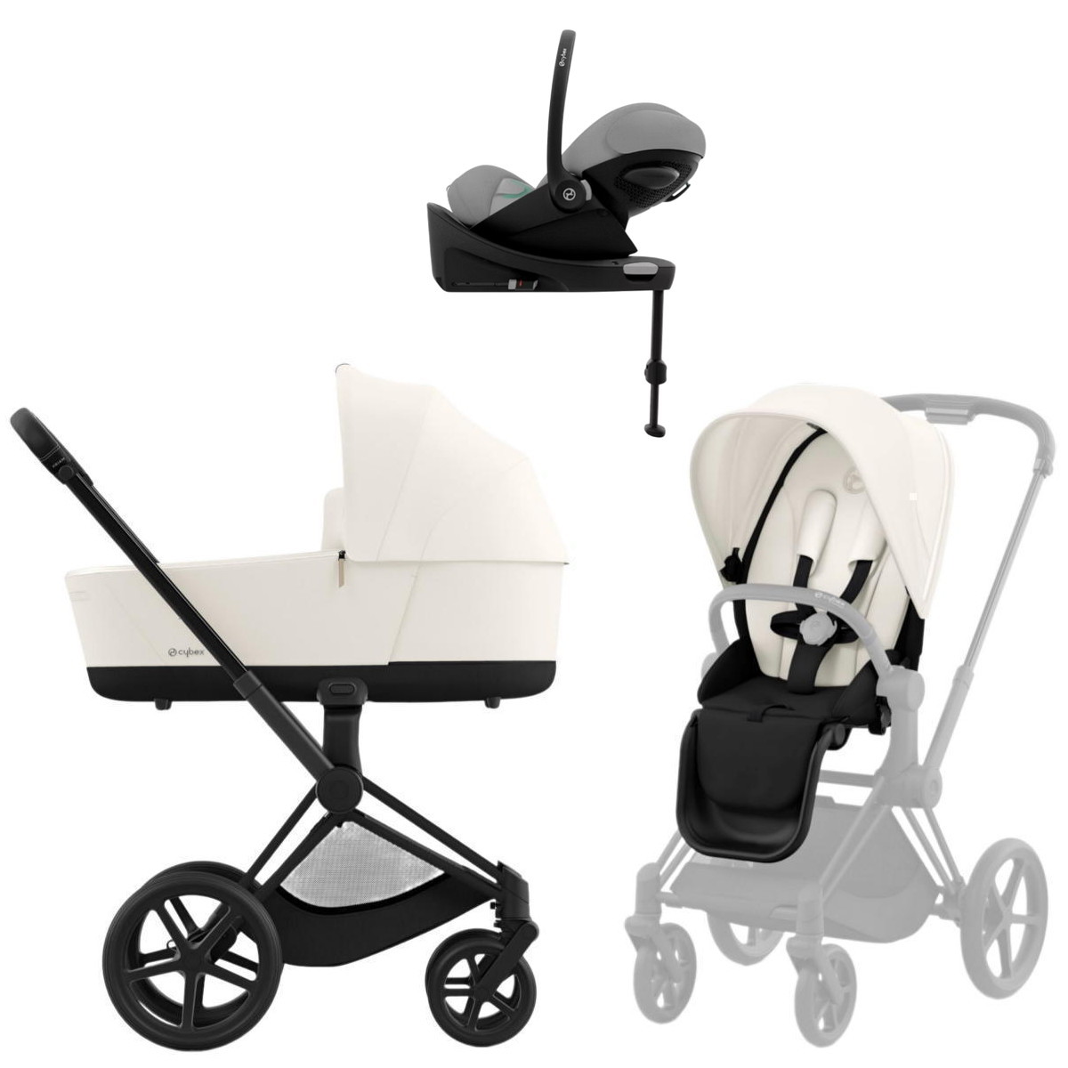 Коляска Cybex Priam IV Matt Black complete Cloud G Stone Grey Plus Base G 4 в 1 Off White