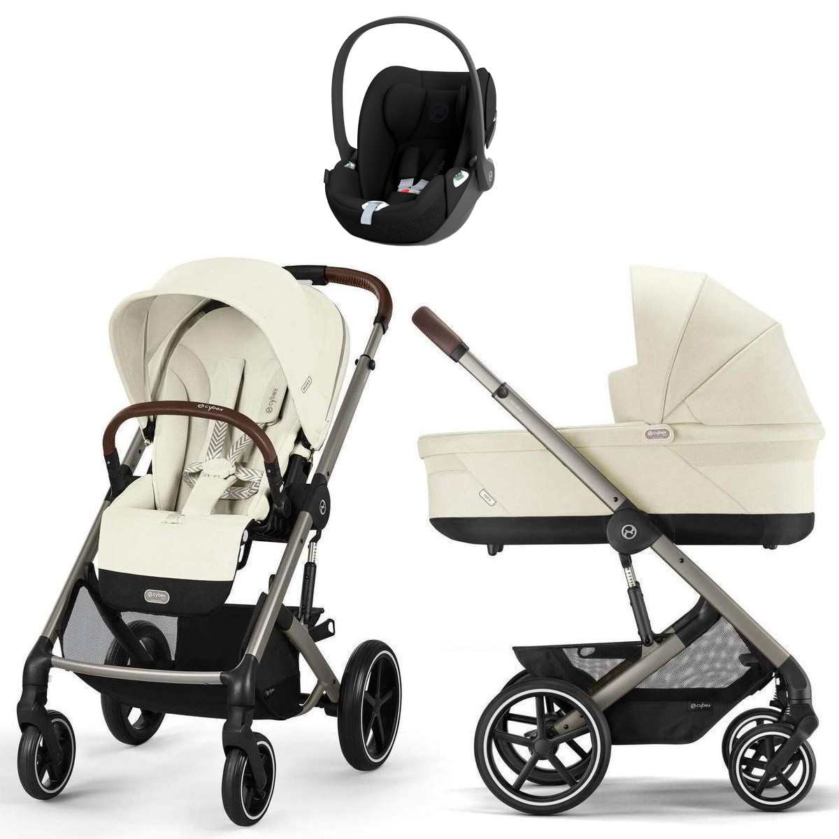 Коляска Cybex Balios S Lux TPE complete Cloud T Sepia Black 3 в 1 Seashell Beige с дождевиками
