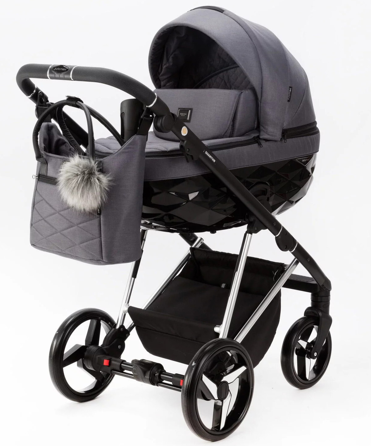 Детская коляска Adamex Quantum Special Edition 2 в 1 Q-TK681 (СЕРЫЙ+ХРОМ РАМА)
