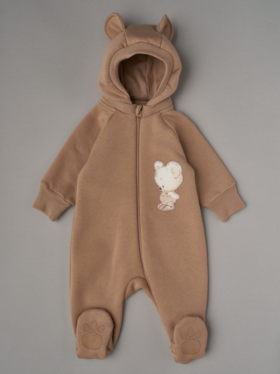 Комбинезон Little Star Мишка Малыш с отстегивающимся капюшоном футер с начесом 823015 (ЧЗ-мз) бежевый 56