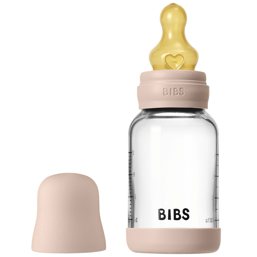 Стеклянная бутылочка Bibs для кормления с латексной соской, медленный поток, 120 мл 5019244 Blush