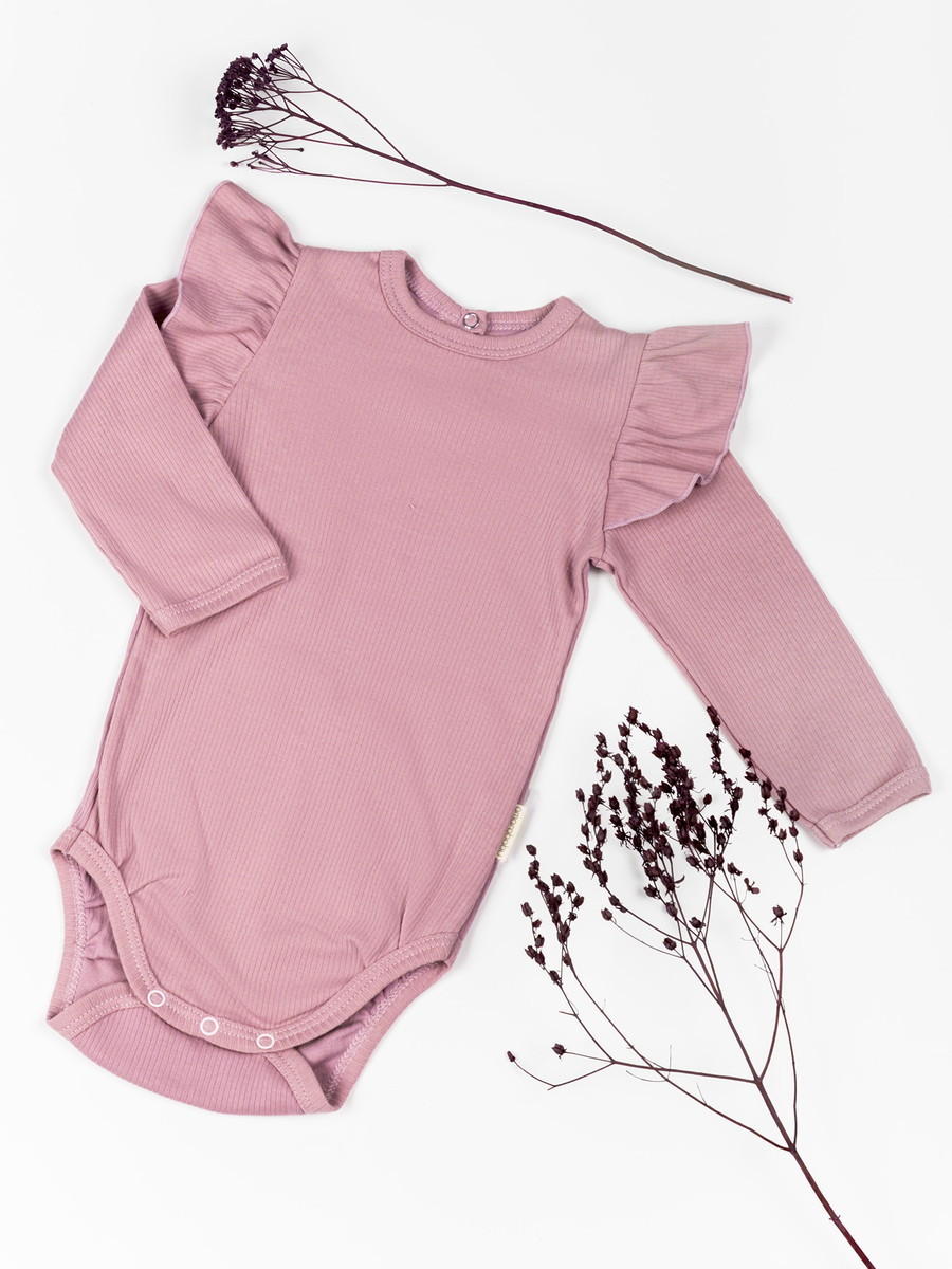 Боди AmaroBaby Fashion с длинным рукавом с рюшами ЧЗ розовый 62