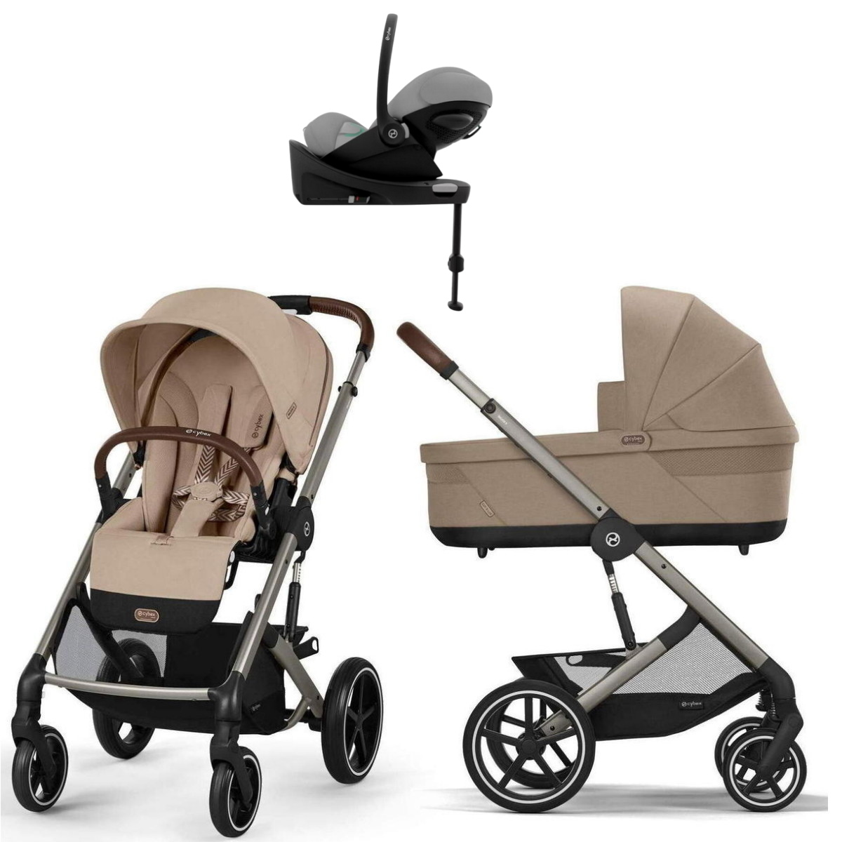 Коляска Cybex Balios S Lux TPE complete Cloud G Stone Grey Plus Base G 4 в 1 Almond Beige с дождевиками