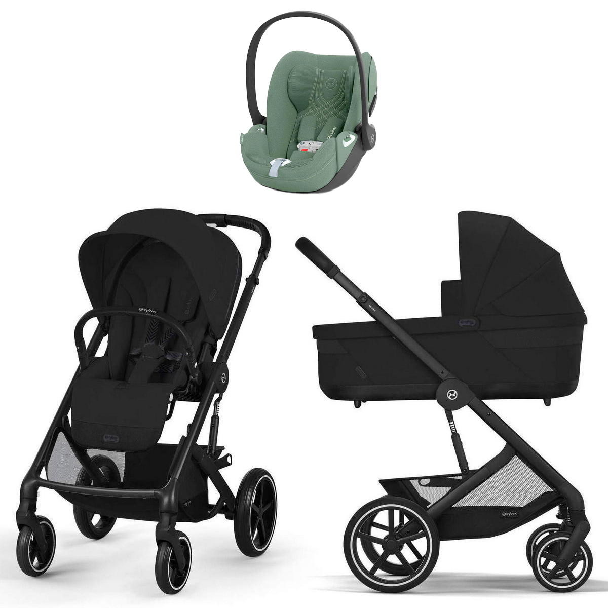 Коляска Cybex Balios S Lux BLK complete Cloud T Leaf Green Plus 3 в 1 Moon Black с дождевиками