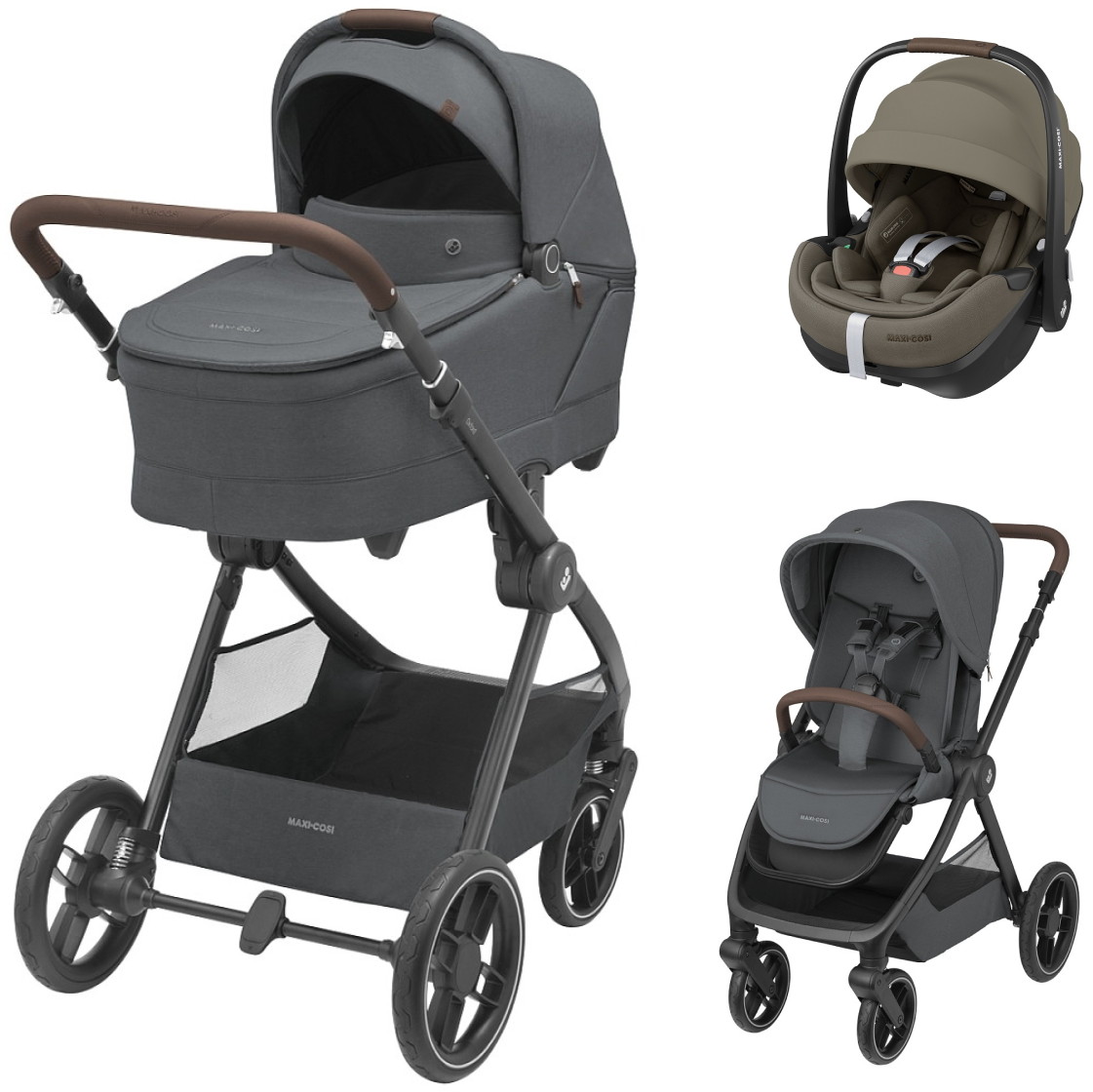 Коляска детская Maxi-Cosi Oxford Plus 3 в 1 с автокреслом Pebble 360 Pro Twillic Truffle 1978204110 PlusTwillic Graphite/Графит
