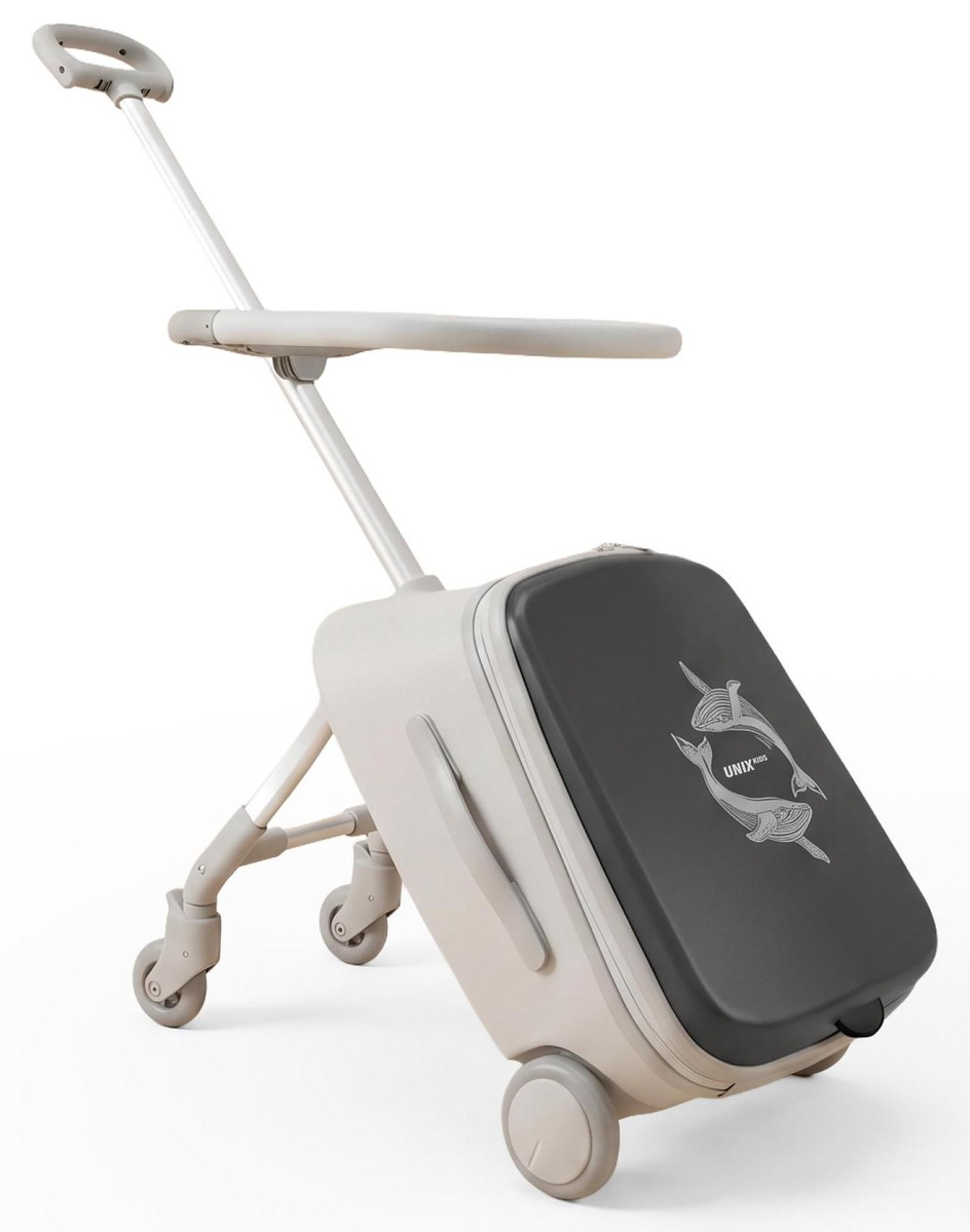 Детский чемодан-каталка UNIX Kids Коляска Stroller Ocean серый