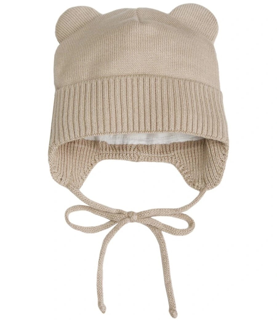 Шапочка вязаная AmaroBaby Pure Love Bear с подкладом ЧЗ песочный 40