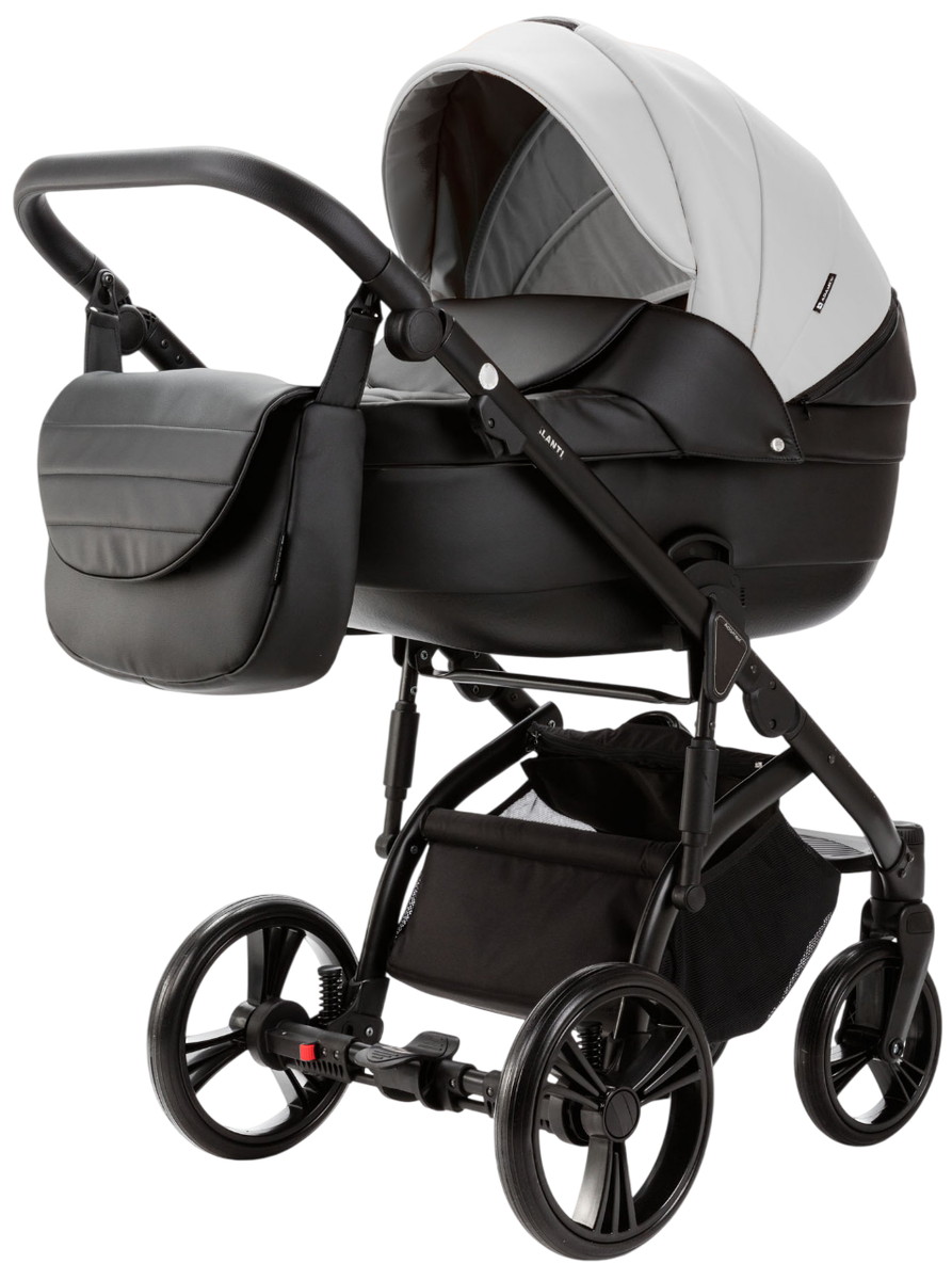 Детская коляска Adamex Lanti Deluxe 3 в 1 LN-SD01 (БЕЛ.КОЖА + ЧЕРН. КОЖА)
