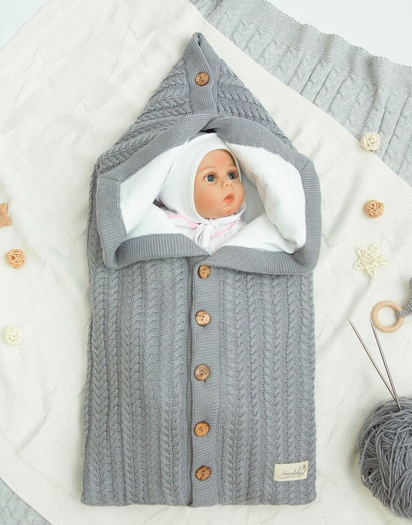 Конверт на выписку AmaroBaby Pure Love Snap вязаный утепленный 75 см серый