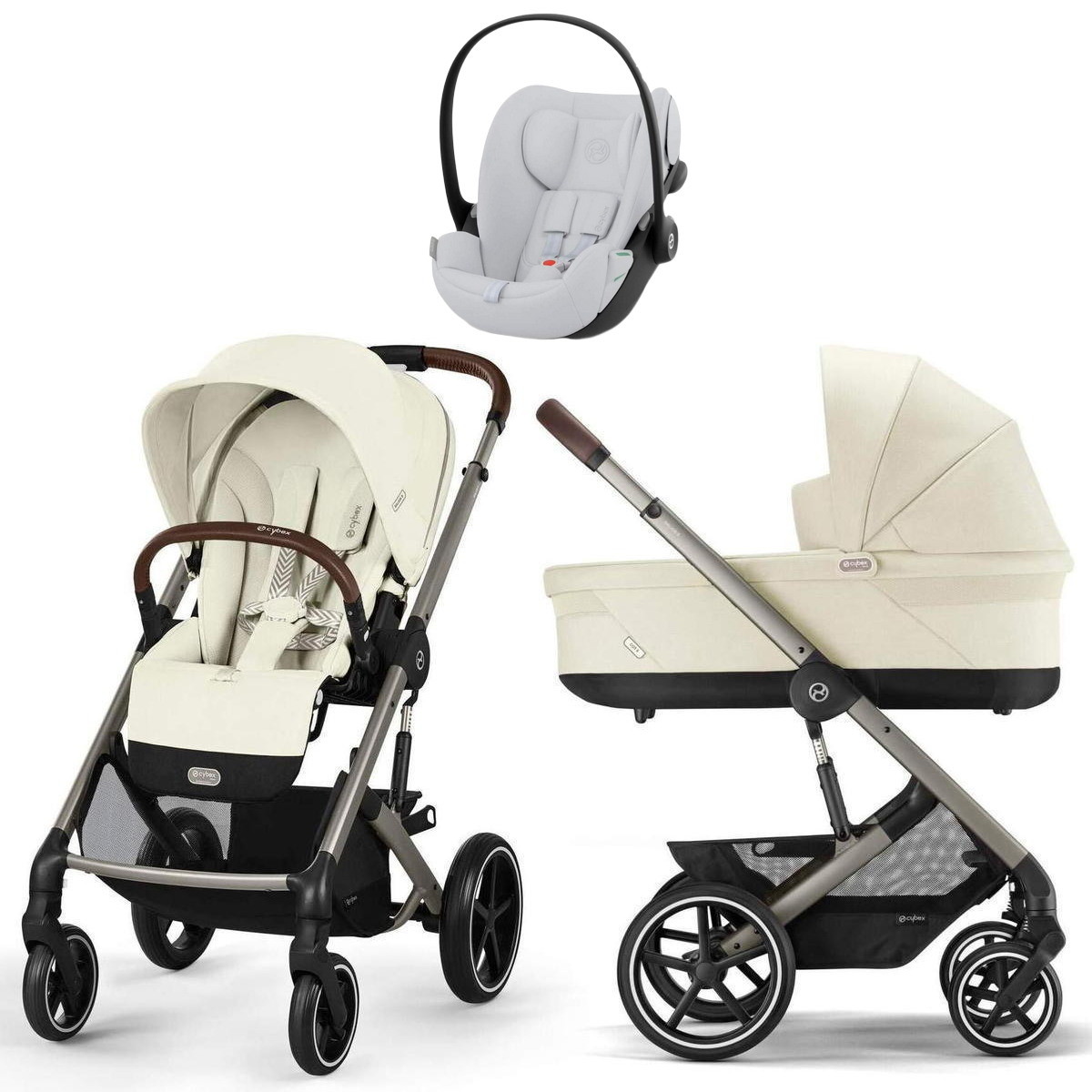 Коляска Cybex Balios S Lux TPE complete Cloud G Fog Grey 3 в 1 Seashell Beige с дождевиками