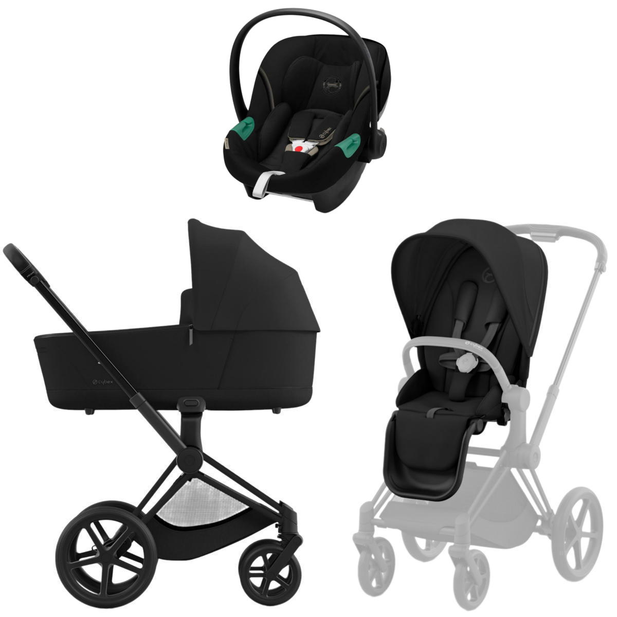 Коляска 3 в 1 Cybex Priam IV Matt Black complete и автокресло Aton S2 i-Size Moon Black Sepia Black