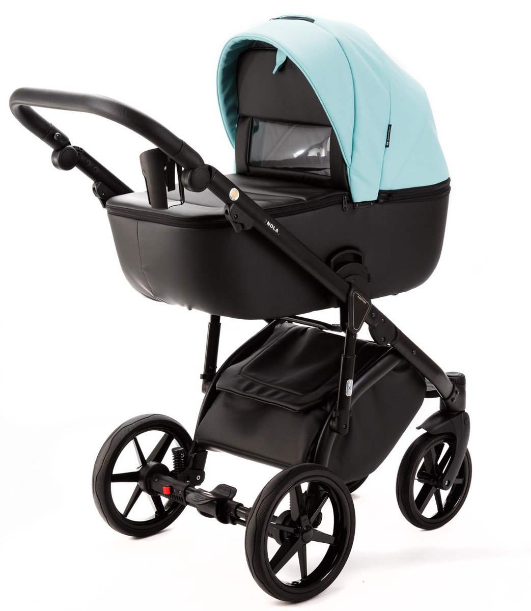 Детская коляска Adamex Nola Deluxe 3 в 1 N-SD111 (СВ.БИРЮЗОВАЯ.КОЖА + ЧЕРН.КОЖА)