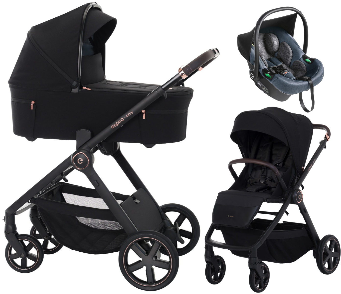 Детская коляска 3 в 1 Espiro Only 2026 и автокресло Pi Gray blue 510 stylish black