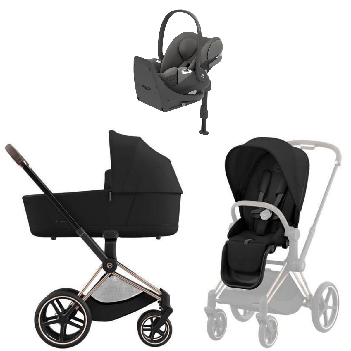 Коляска Cybex Priam IV Rosegold complete Cloud T Mirage Grey Base T 3 в 1 Sepia Black