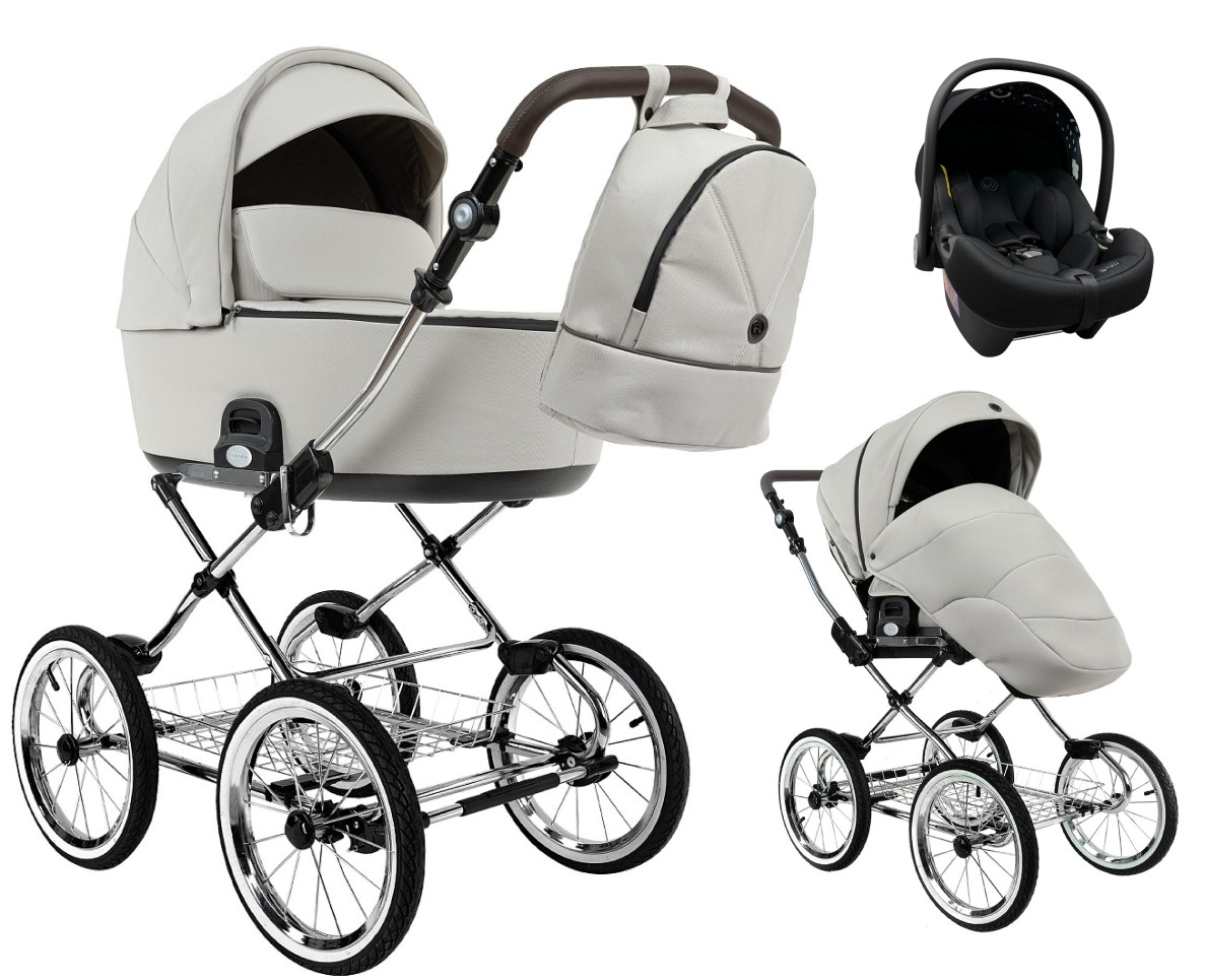 Детская коляска Roan Bass Next Classic d14 2.0 3 в 1 с автокреслом Tutis Elo Lux EduSky Black BSNC/94/2 Marzipan/Black/руч.Cappuccino