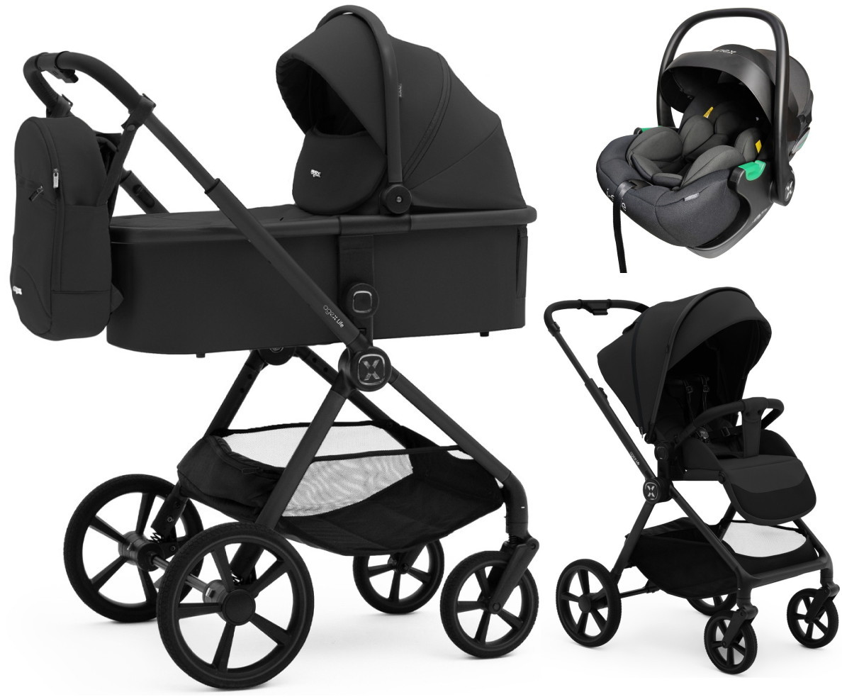 Коляска Agex Life 3 в 1 матовая рама с автокреслом i-Safe S Black ALB583 Black (Черный)