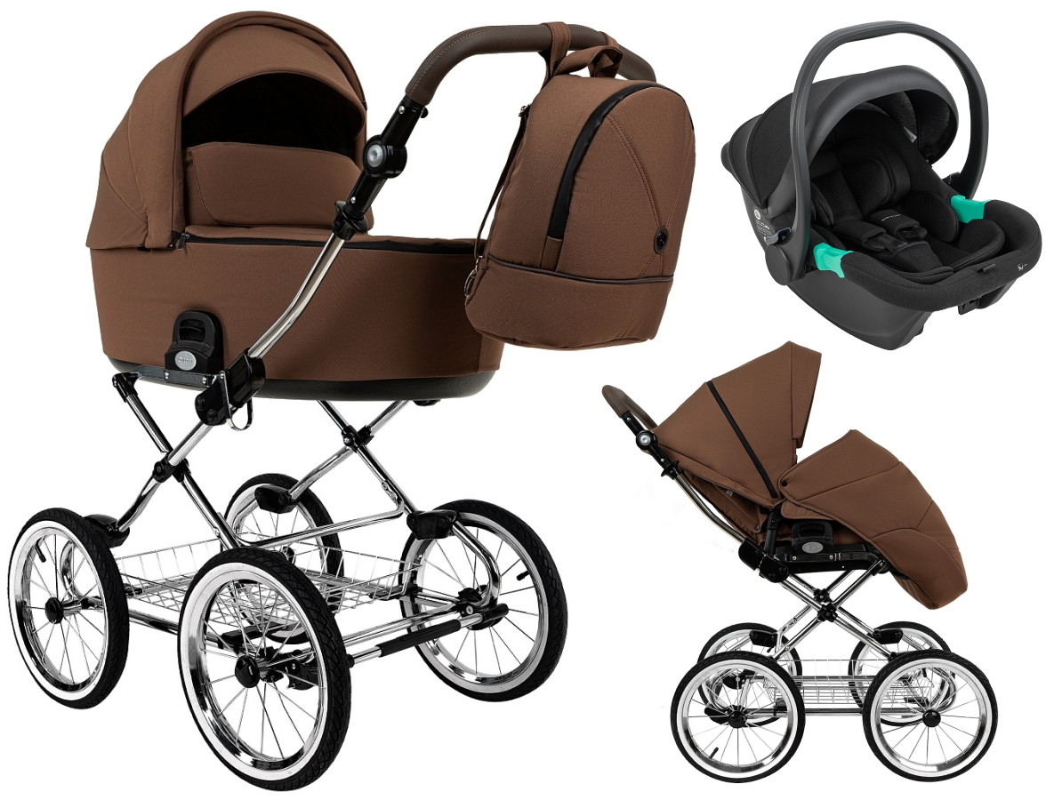 Детская коляска Roan Bass Next Classic d14 2.0 3 в 1 с автокреслом Pituso Santiso Pro Black BSNC/91/2 Mocha Mousse/Black/руч.Cappuccino