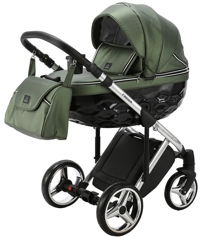 Детская коляска Adamex Chantal Special Edition Deluxe 2 в 1 С121 (ЗЕЛЕН.ПЕРЛ.КОЖА+ХРОМ РАМА)