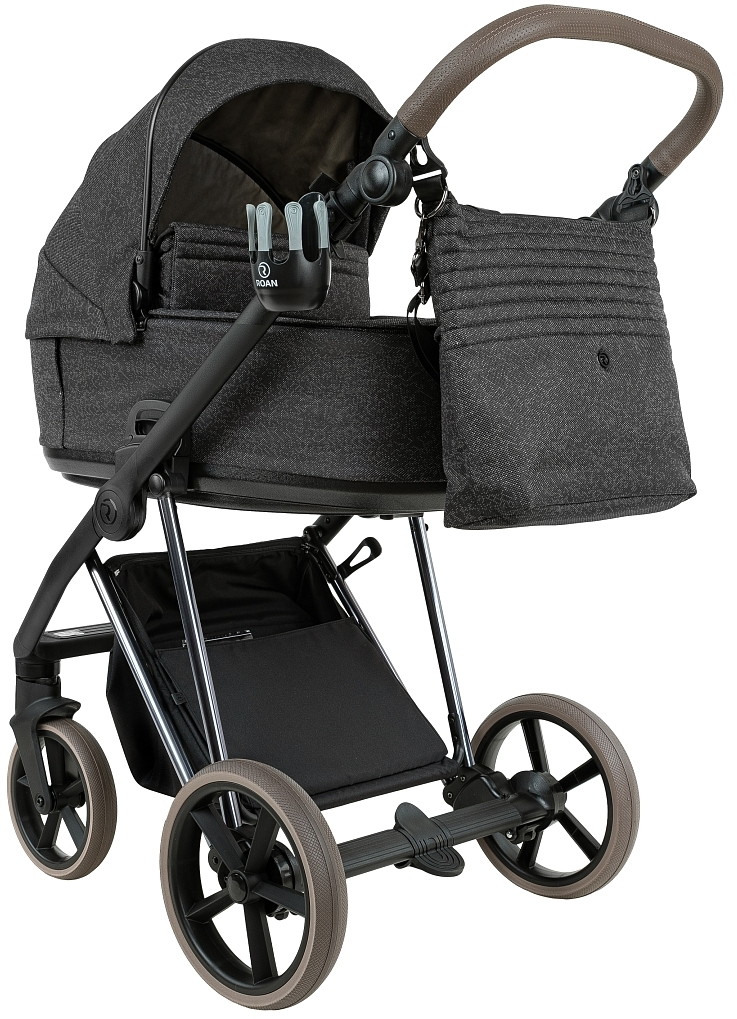 Детская коляска Roan Sol Vintage Luxury 2.0 2 в 1 PIX/55/D Pixel/Dark/Nickel/руч.Cappuccino