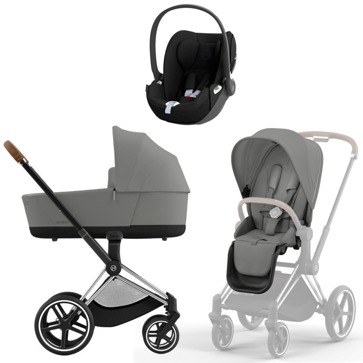 Коляска 3 в 1 Cybex Priam IV Chrome Brown complete и автокресло Cloud T i-Size Sepia Black Mirage Grey
