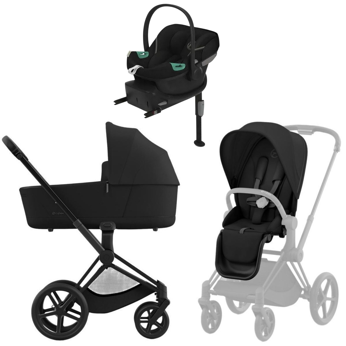 Коляска Cybex Priam IV Matt Black complete Aton S2 Moon Black Base One 4 в 1 Sepia Black