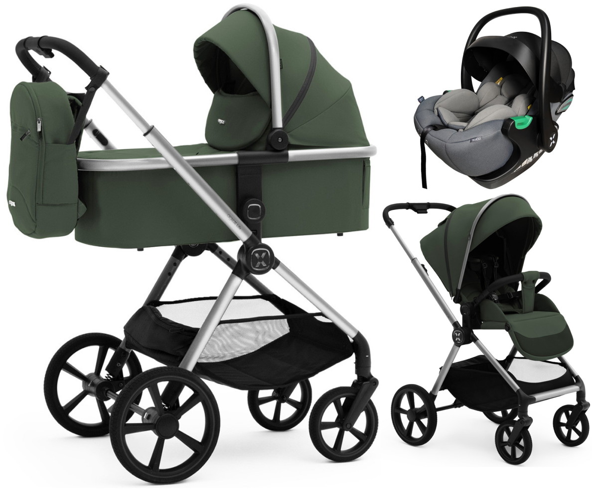 Коляска Agex Life 3 в 1 хромированная рама с автокреслом i-Safe Grey ALC613 Crocodile (Зеленый)