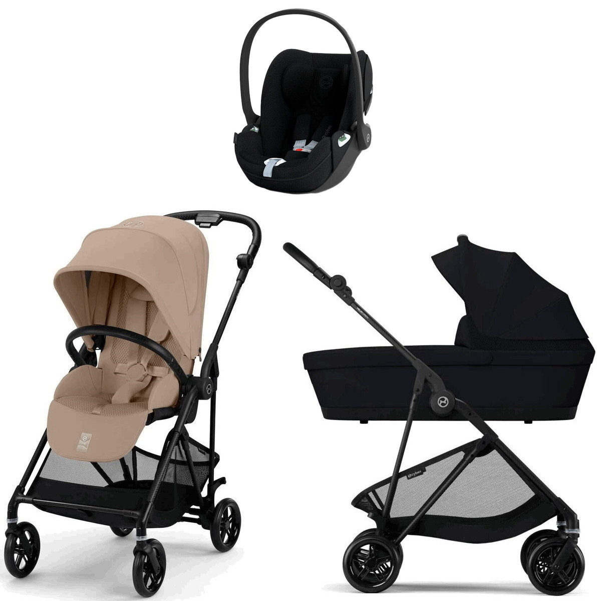 Коляска Cybex Melio Carbon Cloud T i-Size Sepia Black Plus 3 в 1 Almond Beige/Magic Black с дождевиками