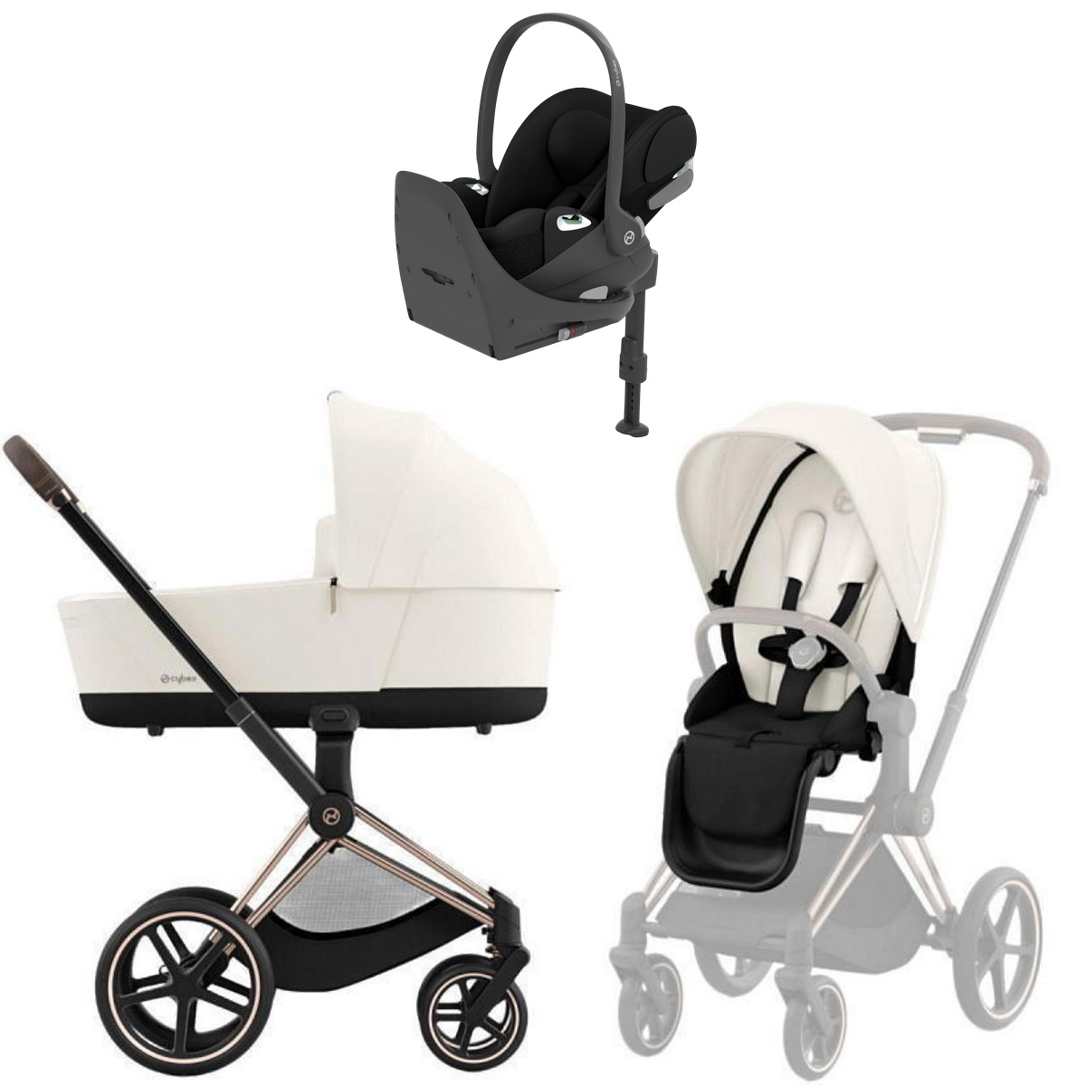 Коляска Cybex Priam IV Rosegold complete Cloud T Sepia Black Base T 3 в 1 Off White