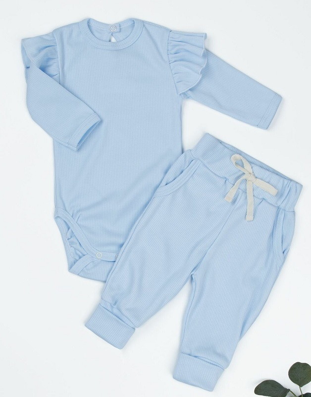 Боди AmaroBaby Fashion с длинным рукавом и ползунки голубой 56