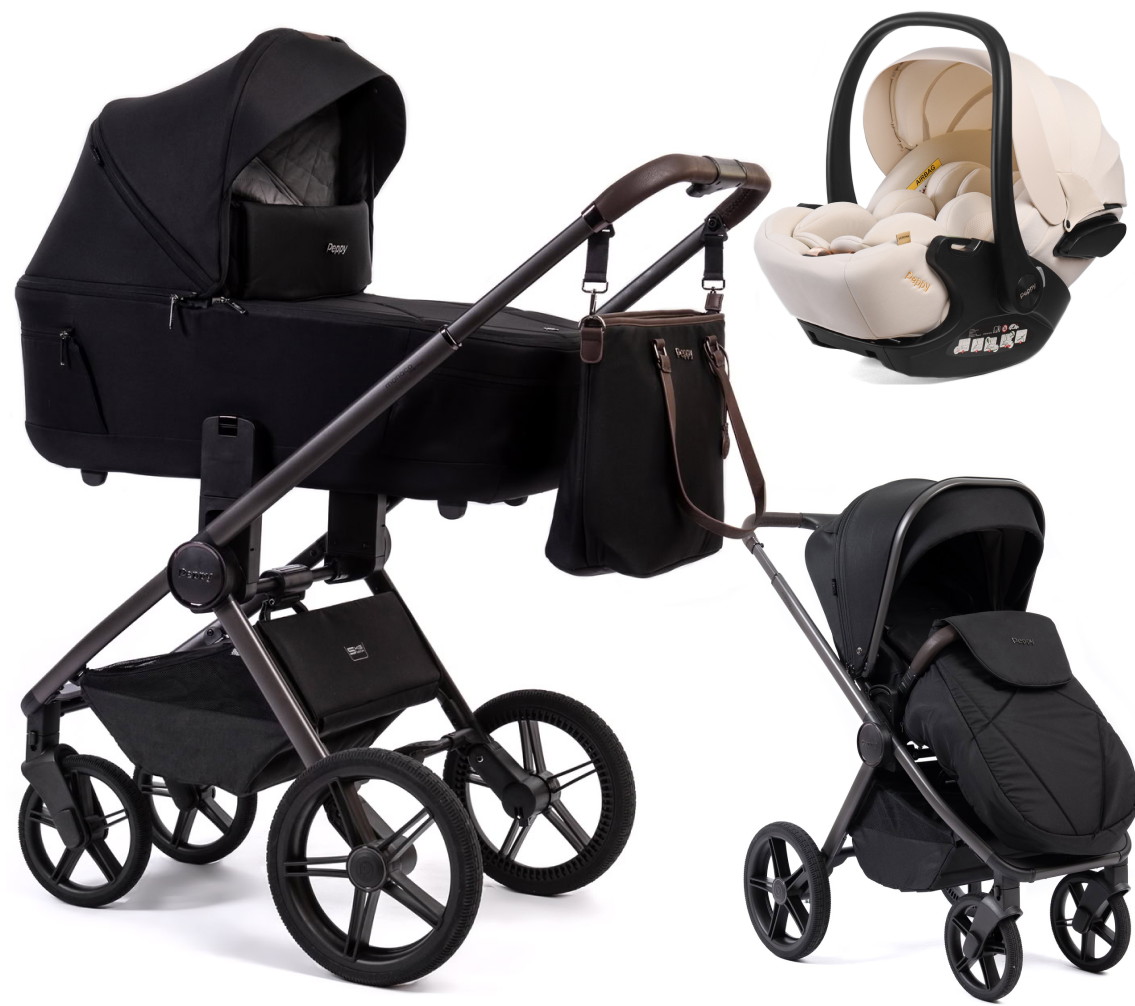 Детская коляска Peppy Monaco Thermo 3 в 1 с автокреслом Verona Beige Black (черный), рама серо-коричневая