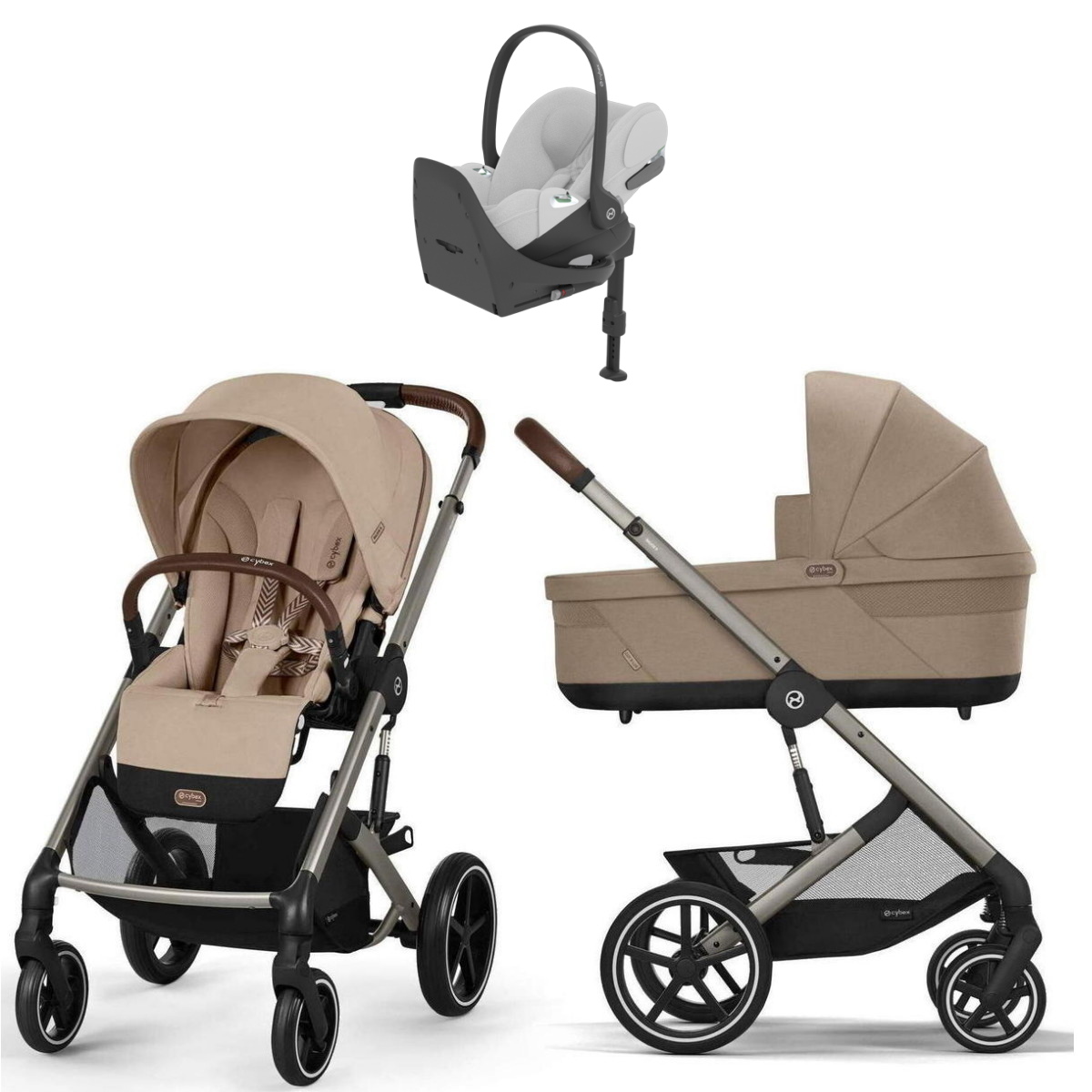 Коляска Cybex Balios S Lux TPE complete Cloud T Platinum White Plus Base T 4 в 1 Almond Beige с дождевиками