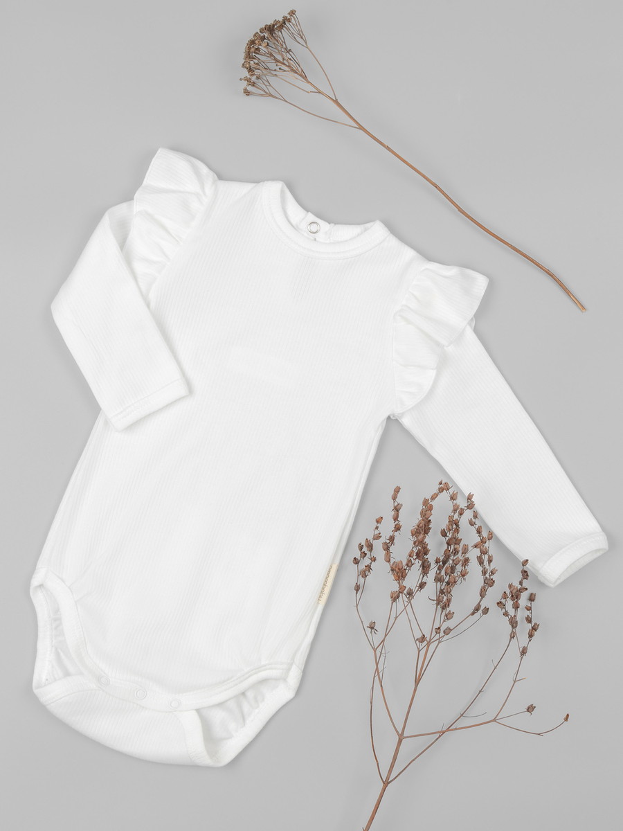 Боди AmaroBaby Fashion с длинным рукавом с рюшами молочный 56
