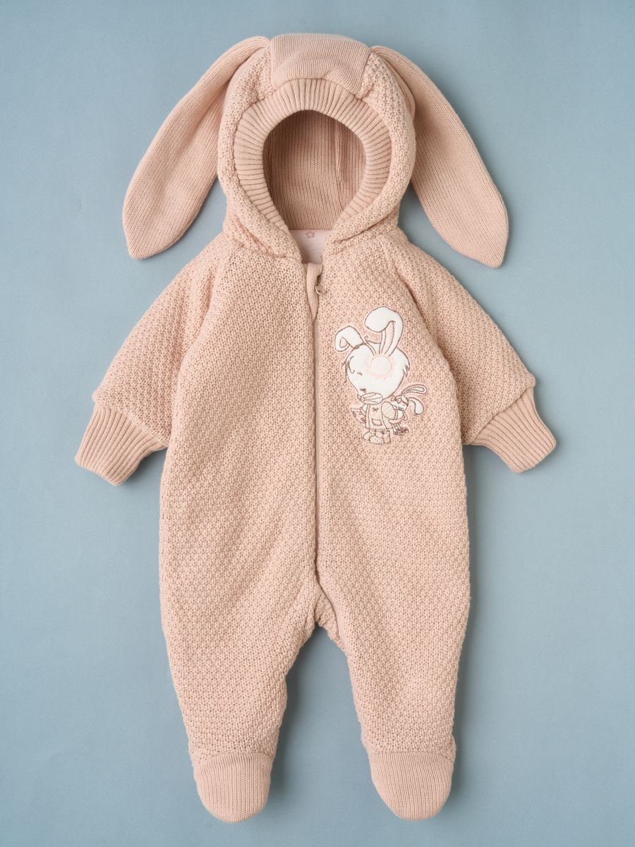 Комбинезон Little Star Лапочка Дочка вязаный на молнии утепленный 1725 (ЧЗ-мз) пудровый 56