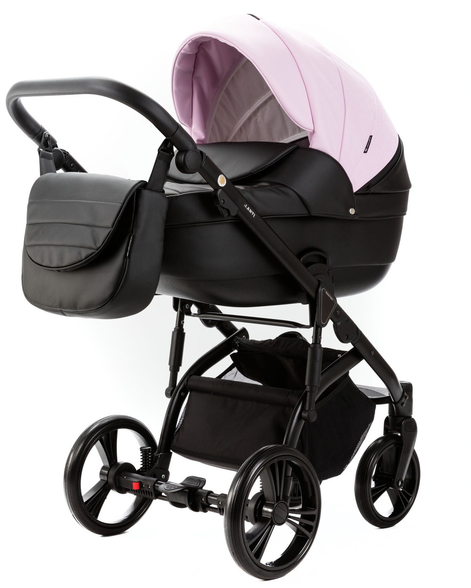 Детская коляска Adamex Lanti Deluxe 3 в 1 LN-SD101 (РОЗОВ.ЗЕФИР КОЖА + ЧЕРН.КОЖА)