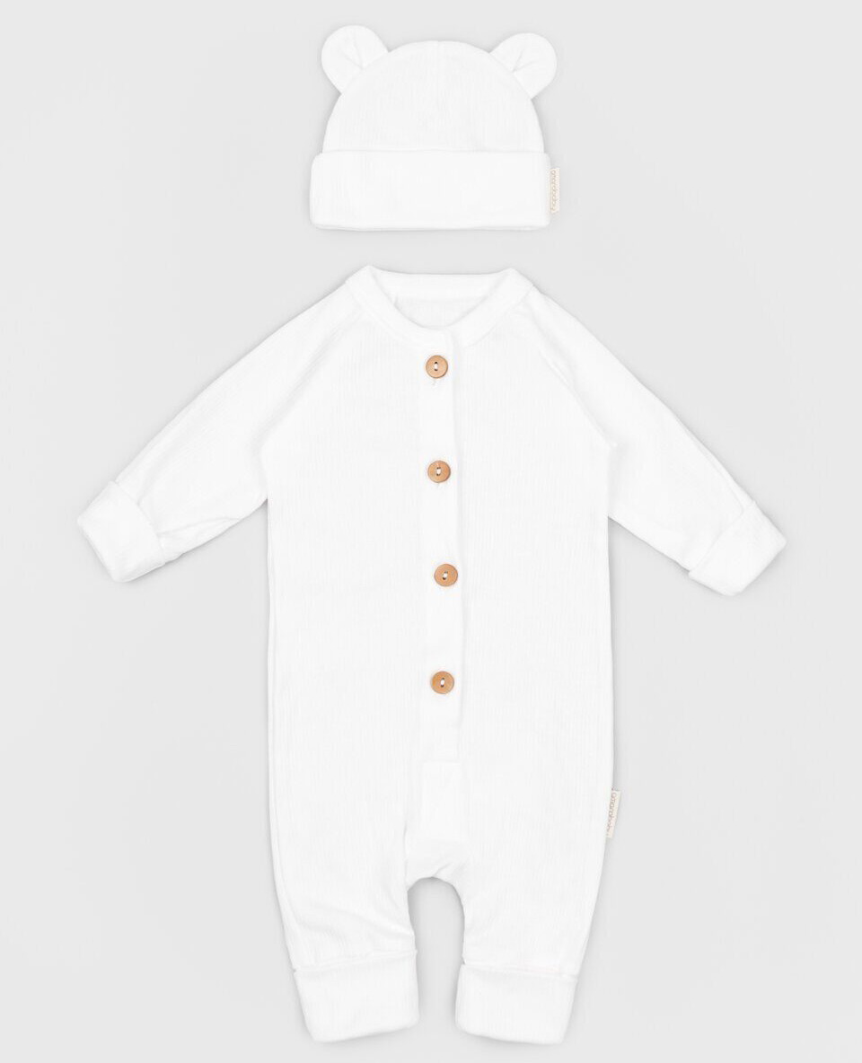 Комбинезон AmaroBaby Fashion с шапочкой молочный 80