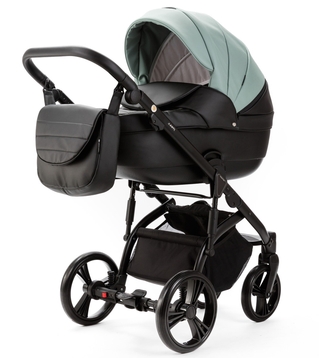 Детская коляска Adamex Lanti Deluxe 3 в 1 LN-SD103 (СЕРО-ЗЕЛЕН.КОЖА + ЧЕРН. КОЖА)