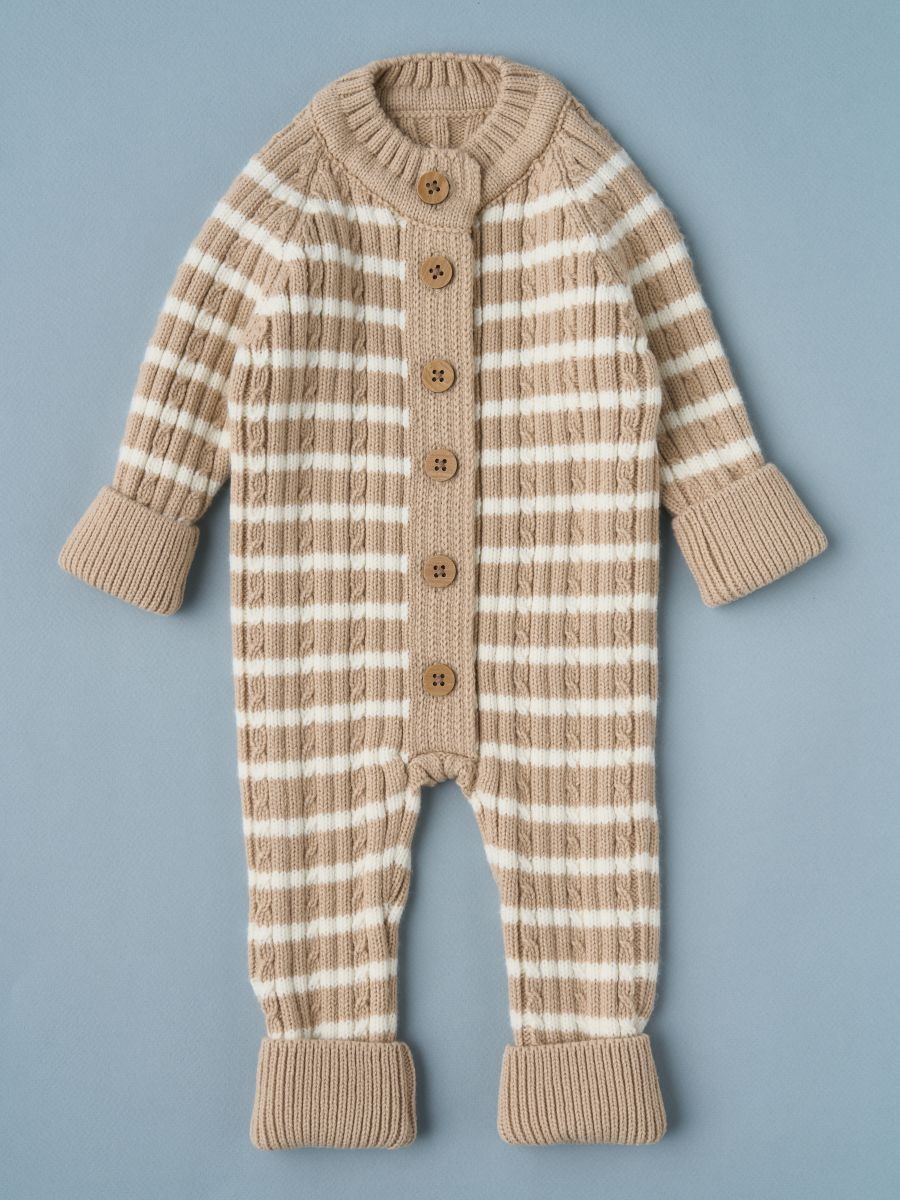 Комбинезон вязаный Little Star Косичка Полоска 83003 (ЧЗ-нк) бежевый лайт/крем 62