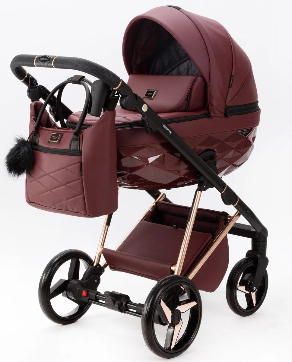 Детская коляска Adamex Quantum Superstar Deluxe 2 в 1 Q-STAR141-K (БОРДОВ.КОЖА+БОРДОВ.ДНО+РОЗОВ.ЗОЛОТО.РАМА)