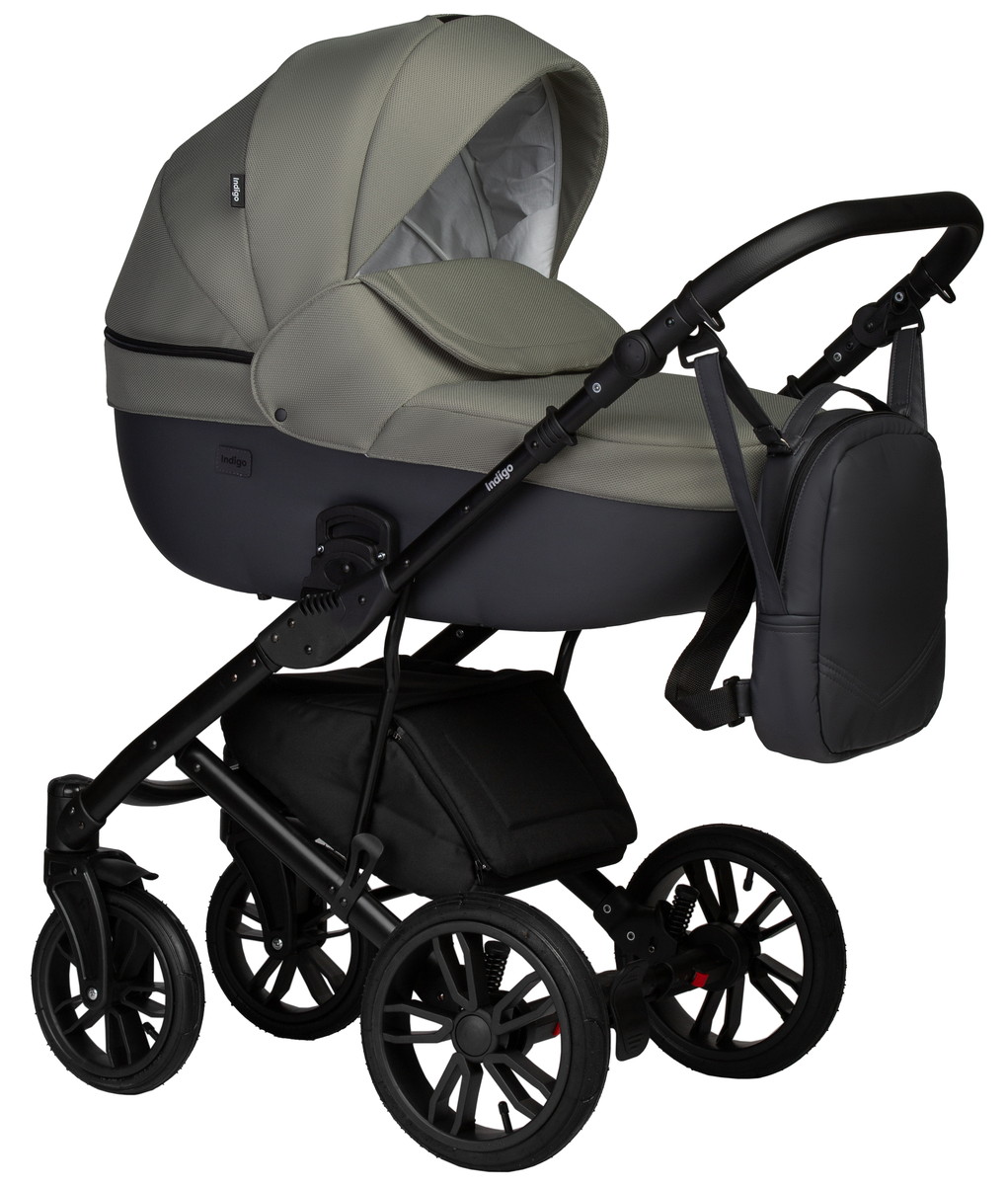 Детская коляска Indigo Mio S 2 в 1 05 т.серая кожа+зеленый