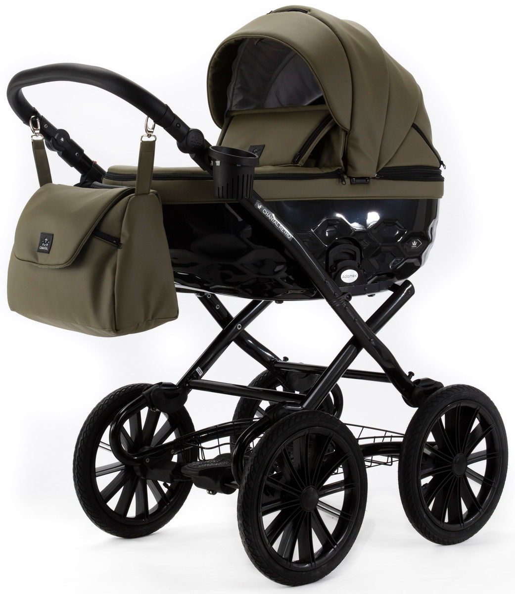 Детская коляска Adamex Chantal Retro Deluxe 3 в 1 C-SA21 (ХАКИ КОЖА)