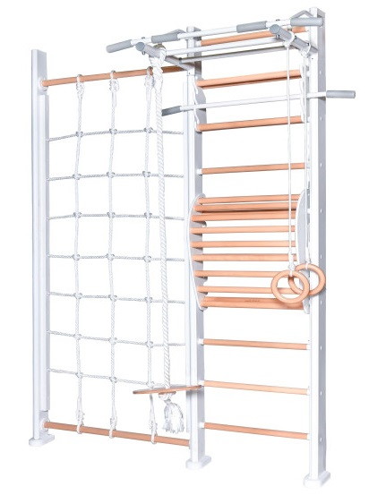 Детский спортивный комплекс Perfetto Sport Scala in legno con rete 1 bianco-naturale