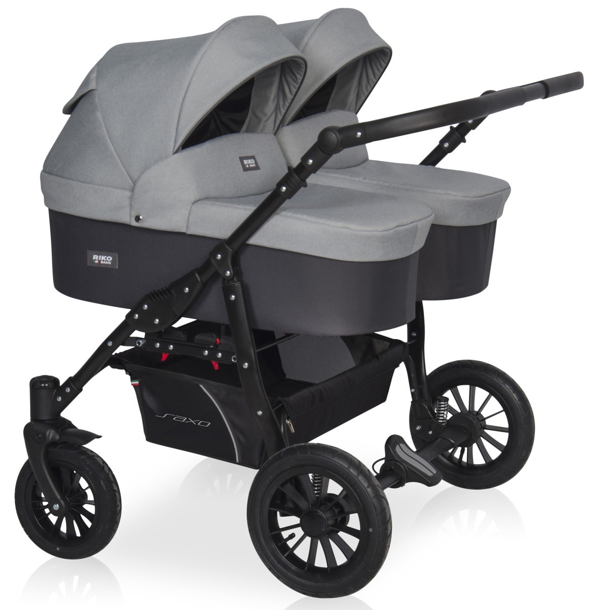 Детская коляска для двойни Riko Basic Saxo 2 в 1 02 серый-чёрный